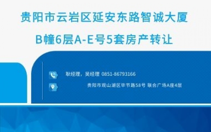 貴陽市云巖區(qū)延安東路智誠大廈B幢6層A-E號5套房產轉讓